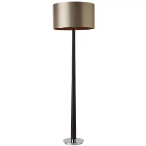 Floor Lamp Light Dark Wood & Mink Fabric 60W B22 GLS Base & Shade