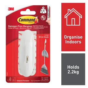 3M Command Large White Wire hook (Holds)2.2kg