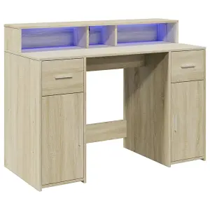 Berkfield Desk with LED Lights Sonoma Oak 120x55x91 cm Engineered Wood