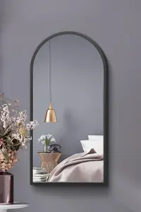 MirrorOutlet The Arcus Black Metal Framed Arched Wall Mirror 80CM X 40CM