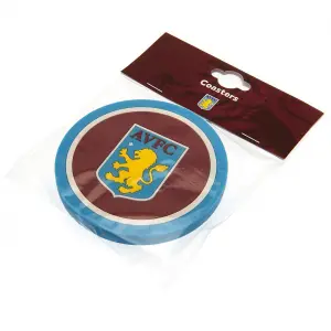 Aston Villa FC Coaster Set (Pack of 2) Claret Red/Sky Blue (One Size)