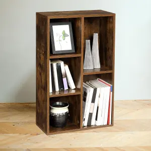 VASAGLE Bookcase, Wooden Bookshelf with 5 Compartments, Floor Standing Storage Unit for Files, Decor, Rustic Brown