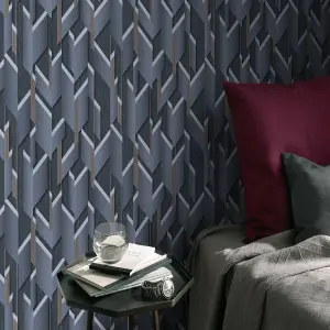 Erismann 3D Geometric Glitter Vinyl Metallic Wallpaper Navy Blue 10145-08