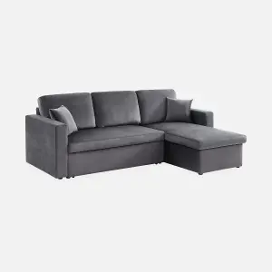 sweeek. 3-seater reversible corner sofa bed with storage Ida velvet Charcoal Grey 219x147x68 cm