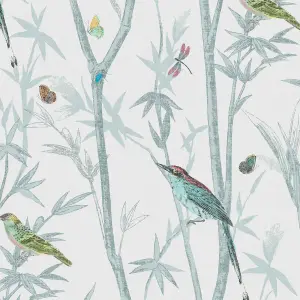 Next Chinoiserie bird trail Duck egg Smooth Wallpaper