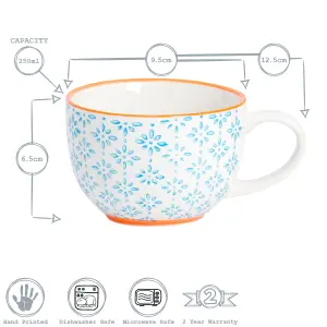 Nicola Spring - Hand-Printed Cappuccino Cups - 250ml - Blue - Pack of 6