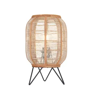 Luminosa Zaire Complete Table Lamp, Natural Linen, Natural Bamboo, Matt Black