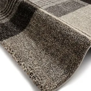 Beige/Black Chequered Modern Tartan Easy to clean Rug for Dining Room -120cm X 170cm