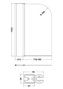 Round Bathtub, Front Panel with Bath Screen - Chrome Profile