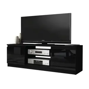 TV Unit 120cm Modern Black with High Gloss Doors - Creative Furniture