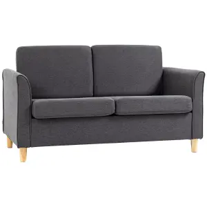 HOMCOM Double Seat Sofa Linen Upholstery Loveseat Couch w/ Armrests, Dark Grey