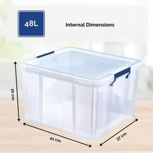 BANKERS BOX 48L Clear Plastic Storage Box with Lid Super Strong Plastic Box 30 x 41 x 37cm