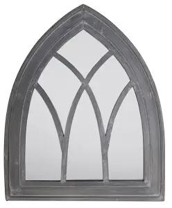 Gothic Arched Rustic Wooden Garden Mirror Grey Wash 885cm x 66cm