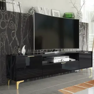 TV Unit 200cm Luxury Modern Stand Black High Gloss