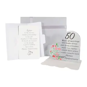 Sleek Contemporary Clear Toughened Glass 50th Anniversary Sentiment Ornament