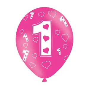 Amscan Latex 1st Birthday Balloons (Pack of 6) Pink/White (One Size)