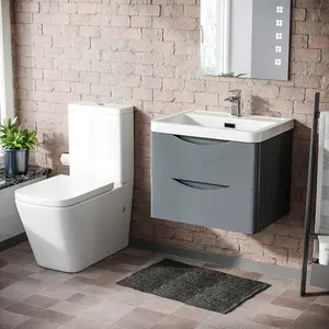 Nes Home Merton 600mm Wall Hung Vanity Basin Unit & Square Rimless Close Coupled Toilet Grey