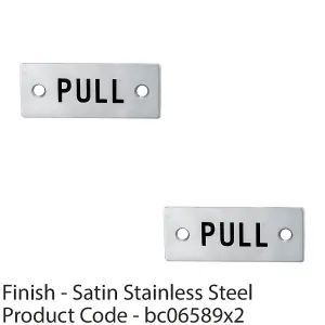 2 PACK - Rectangular Door PULL Sign 75 x 30mm Satin Stainless Steel Door Plate