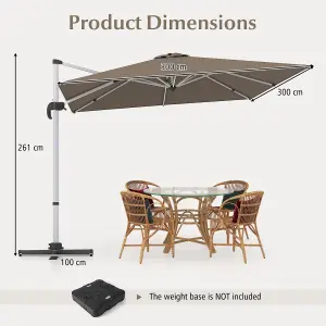 Costway 3M Outdoor Patio Umbrella Square Cantilever Parasol w/ 360 Rotation & Adjustable Tilt