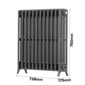 Arroll Edwardian Cast aluminium Anthracite Grey 12 Column Radiator, (W)728mm x (H)750mm