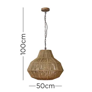 ValueLights Tatami Natural Brown Scandi Style Woven Rope Ceiling Pendant Light Fitting - Including Bulb