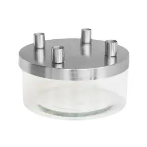 Metal Candle Holder with Glass Bowl Silver H9cm D20cm