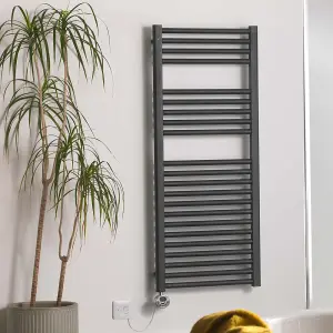 Bray Thermostatic Electric Heated Towel Rail With Timer, Black - W500 x H1500 mm