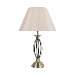 First Choice Lighting Cigar Antique Brass 55cm Table Lamp with Off White Fabric Shade