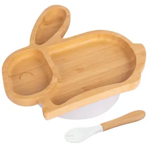 Bamboo Rabbit Baby Weaning Plate & Fork Set - White