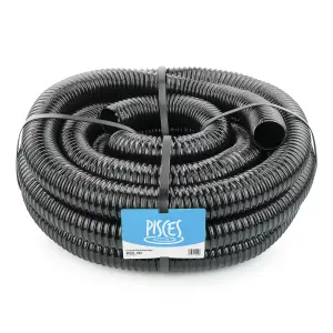 Pisces 15m Corrugated Black Pond Hose Flexible Anti Kink Flexi PVC Pipe Ribbed Tubing for Pump Filter Sump Water Butt - 2" 50mm