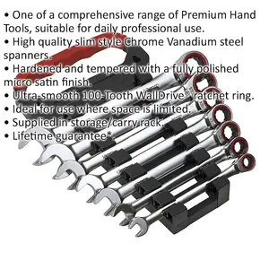 Premium 7-Piece Ratchet Spanner Set - 12 Point Metric Chrome Vanadium