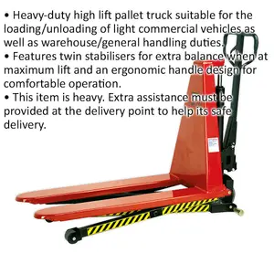 1000kg High Lift Pallet Truck with Twin Stabilisers - Ideal for Commercial Use