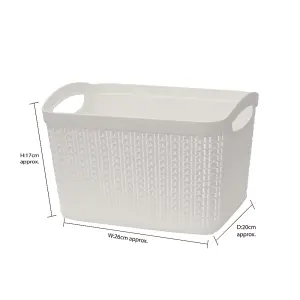 JVL Knit Design Loop Plastic Rectangular Small Storage Basket with Handles, Ivory