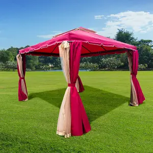 Red Gazebo with Nets Aluminium Frame and Powder coated Steel Roof,3x4x2.75m