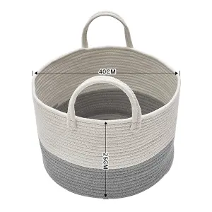 Grey Woven Laundry Storage Basket Laundry Hamper Clothes Storage Bag Bin with Pom Poms