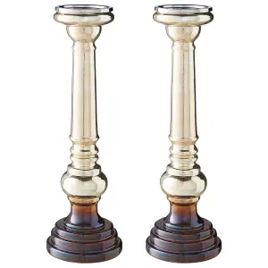 Set of 2 Candle Holders IMARTI Glass Gold