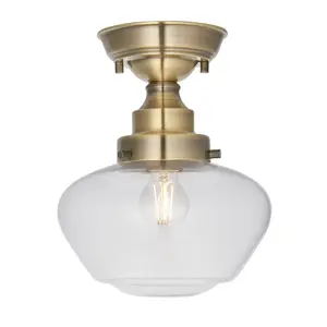 Luminosa Finale Semi Flush Ceiling Light Antique Brass Plate & Clear Glass