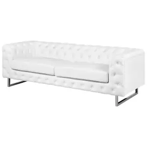 3 Seater Faux Leather Sofa White VISSLAND