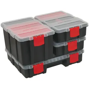 4 Pack Stackable Tool Storage Cases - Durable Black and Red Organization Boxes