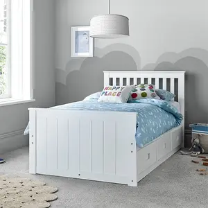 Captain White 3 Drawer Wooden Single Storage Bed