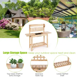 Costway Wooden Garden Potting Table Backyard Patio Balcony Workbench