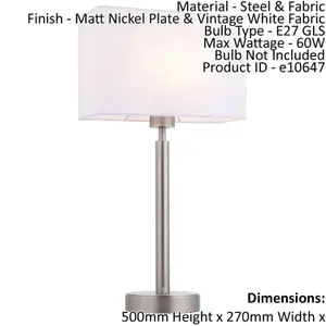 Table Lamp Matt Nickel Plate & Vintage White Fabric 60W E27 USB Socket