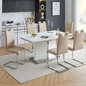 Belmonte White Dining Table Large 6 Petra Taupe Chairs