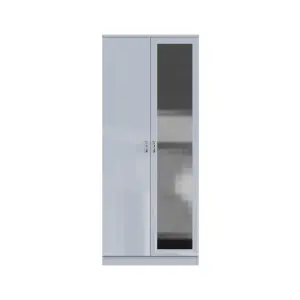 2 Door Mirrored Grey Gloss Double Wardrobe Scratch Resistant Bedroom Furniture