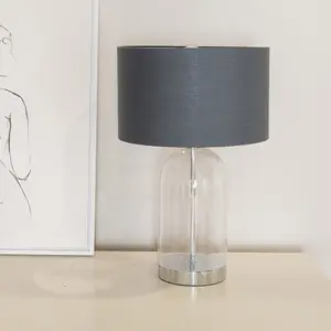 ValueLights Jessy Glass with Silver Trim Table Lamp with Charcoal with Chrome Inner Lamp Shade