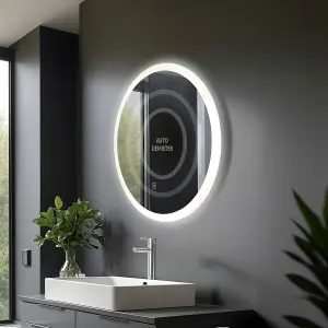 600mm Round LED Illuminated Bathroom Mirror - Cool White with Touch Sensor & Demister Pad