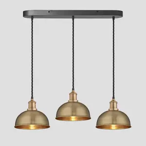 Industville Brooklyn Dome 3 Wire Oval Cluster Lights, 8 inch, Brass, Brass holder