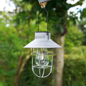 Festive Lights Solar Powered Filament Effect Hanging Fisherman Lantern Grey - Warm White LED