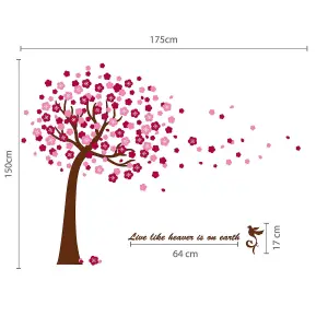 Walplus Wall Sticker Huge Pink Tree with Classic Live Laugh Love Quote Room Home Decorations Decal Wall Art