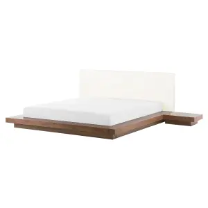 EU King Size Faux Leather Headboard Bed with LED Brown ZEN